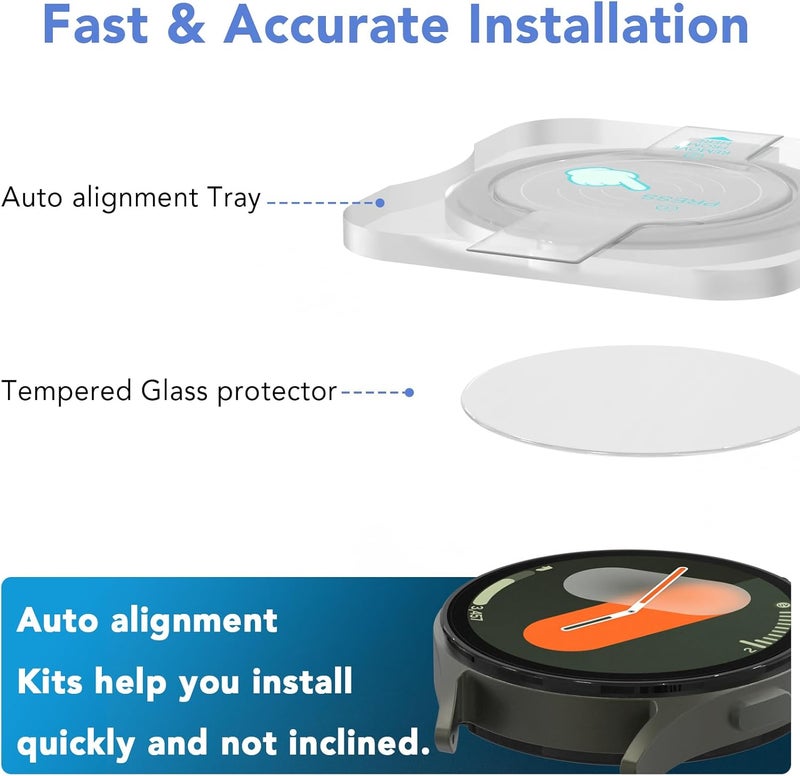 SPGUARD 2 Pack Galaxy Watch 7 44mm Screen Protector,Auto-alignment Installation Kit Accessories Tempered Glass Screen Protector for ONLY Samsung Watch 7 44mm - Image 3